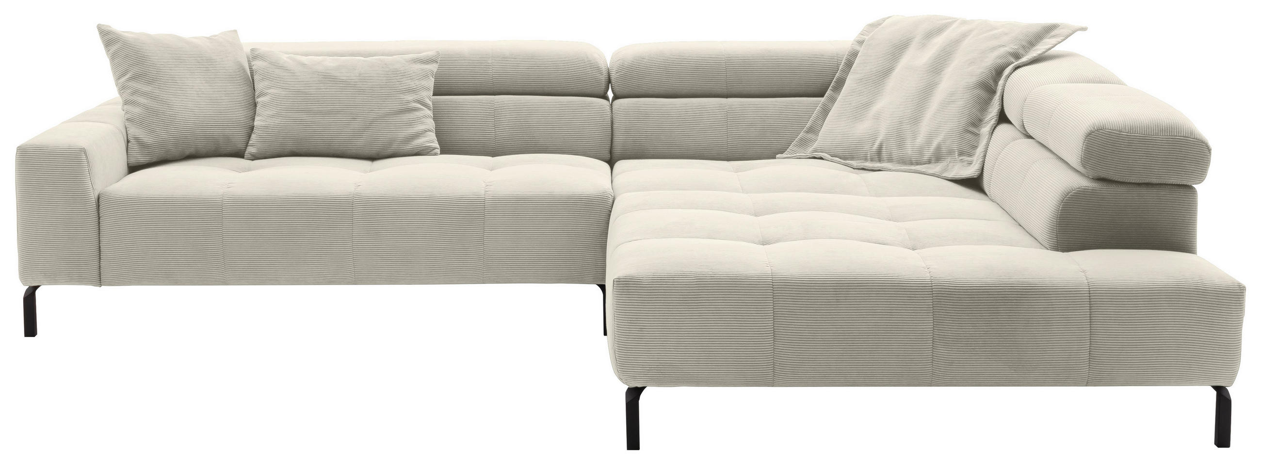 ECKSOFA Naturfarben Cord  - Schwarz/Naturfarben, KONVENTIONELL, Textil/Metall (311/219cm) - Hom`in