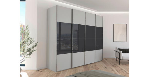 SCHWEBETÜRENSCHRANK  in Schwarz, Seidengrau  - Chromfarben/Seidengrau, KONVENTIONELL, Glas/Holzwerkstoff (271/223/68cm) - Novel