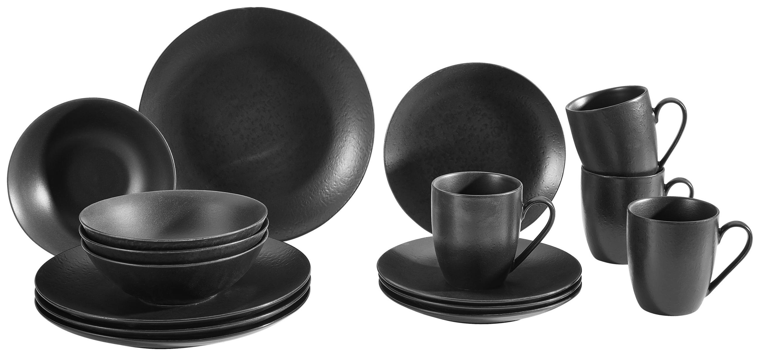 KOMBISERVICE Schwarz 16-teilig ETNA  - Schwarz, Design, Keramik - Van Well