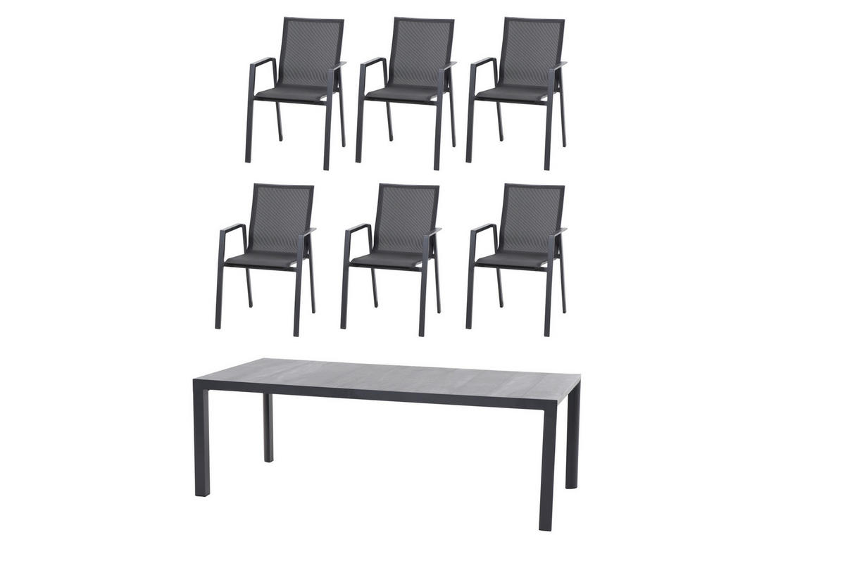 GARTENTISCHGRUPPE  - Anthrazit, MODERN, Keramik/Metall (100/88/220cm) - Siena Garden