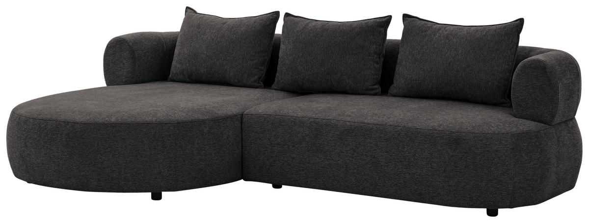 ECKSOFA in Chenille Schwarz  156/256 cm  - Schwarz, Design, Kunststoff/Textil (156/256cm) - Livetastic