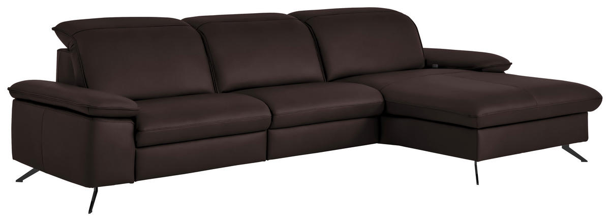 ECKSOFA  Echtleder Braun  - Schwarz/Braun, Design, Leder/Metall (307/169cm) - Beldomo Premium