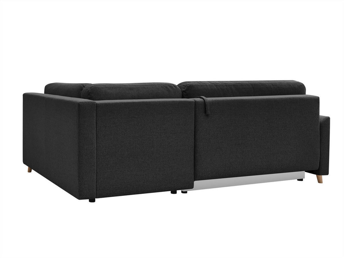 ECKSOFA MILOS Schwarz Flachgewebe, Struktur Rückenkissen, Bettkasten, Schlaffunktion, Rücken echt  - Schwarz/Naturfarben, Design, Textil (224/148cm) - P & B