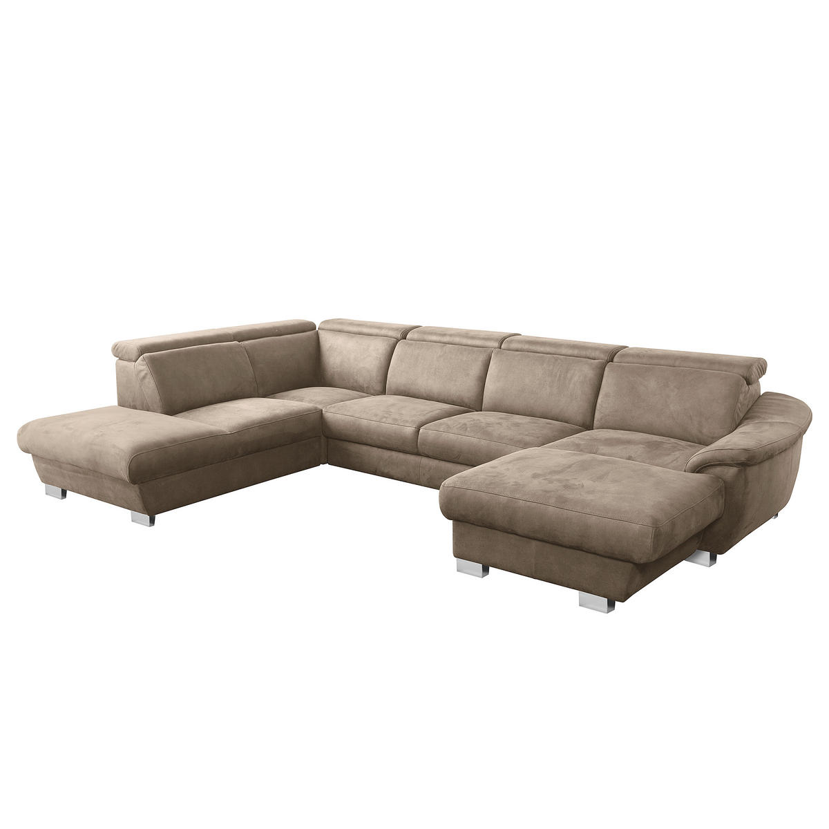 WOHNLANDSCHAFT  in Mikrofaser Taupe  - Taupe/Chromfarben, Design, Textil/Metall (273/347/238cm) - Livetastic