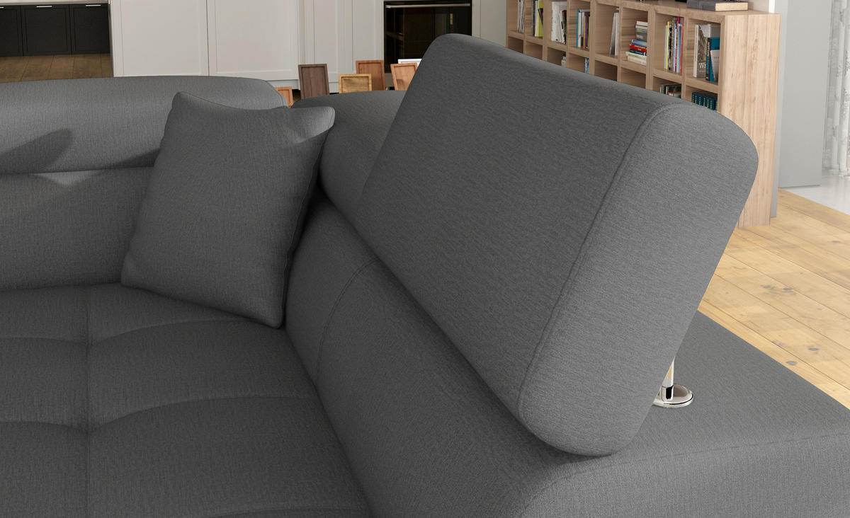 ECKSOFA  Grau, Hellgrau Textilgeflecht  - Chromfarben/Hellgrau, Design, Textil/Metall (203/272cm) - MID.YOU