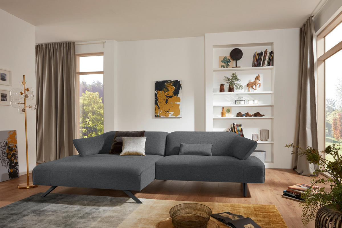 ECKSOFA in Struktur Hellgrau  - Anthrazit/Hellgrau, Design, Textil/Metall (165/276cm) - Himolla