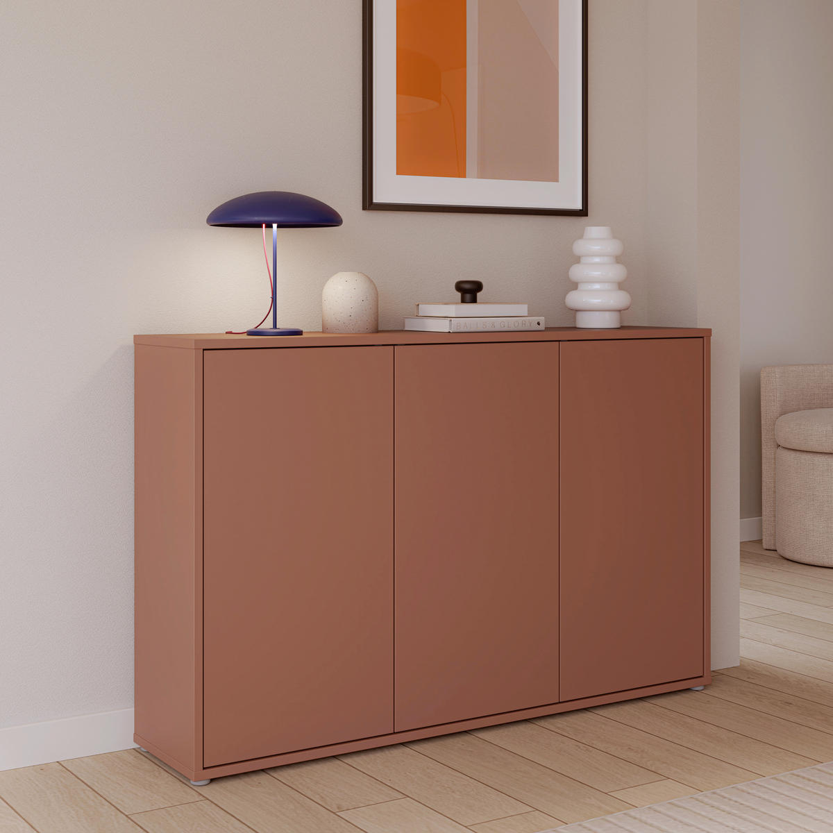 SIDEBOARD  154,2/99,1/34,9 cm  - Terracotta/Grau, MODERN, Holzwerkstoff/Kunststoff (154,2/99,1/34,9cm) - Carryhome