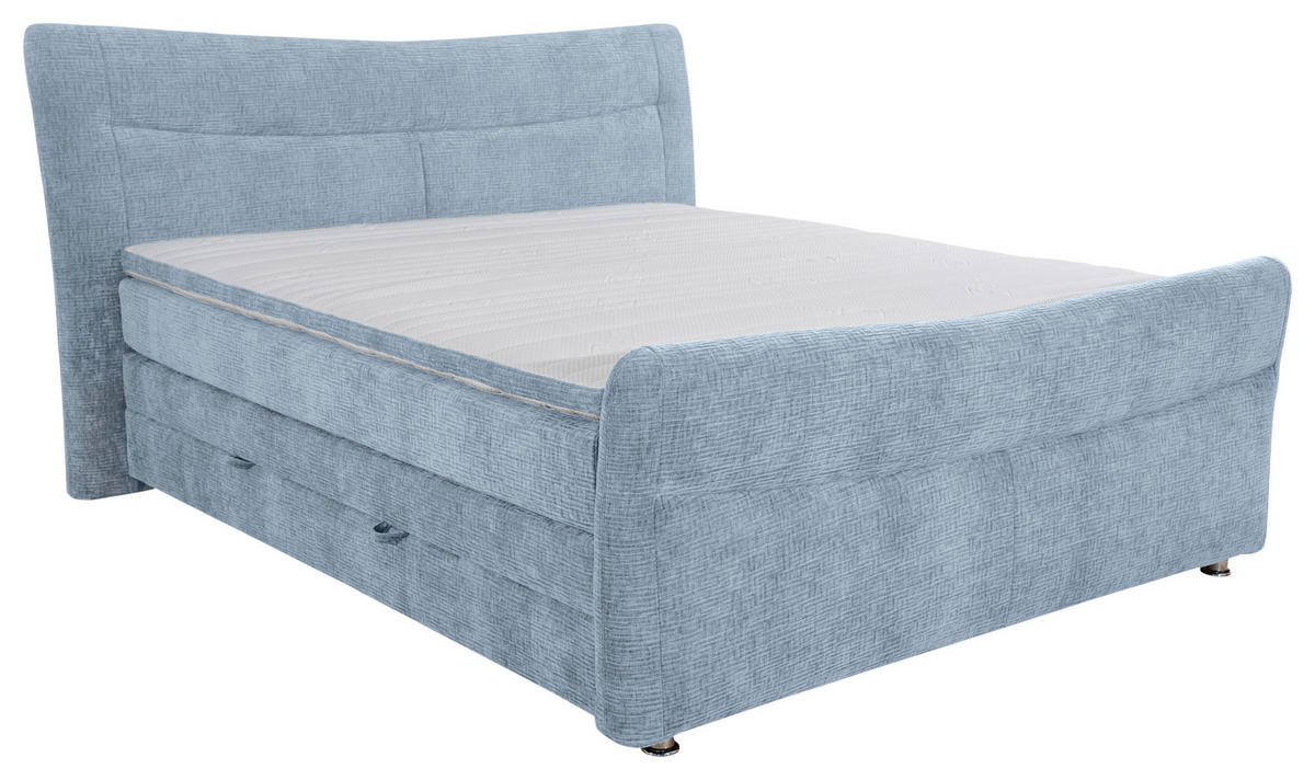 BOXSPRINGBETT 180/200 cm,  in Hellblau, Bettkasten, Topper, Matratzen, unterschiedliche Matratzenhärtegrade je Bettseite, H3 + H4 = fest + sehr fest  - Chromfarben/Hellblau, KONVENTIONELL, Textil/Metall (180/200cm) - Esposa
