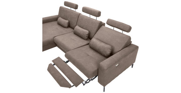ECKSOFA  in Mikrofaser Taupe Rückenkissen, Nierenkissen, Rücken echt, Relaxfunktion, Kopfstütze  180/302 cm  - Taupe/Schwarz, KONVENTIONELL, Textil/Metall (180/302cm) - Carryhome