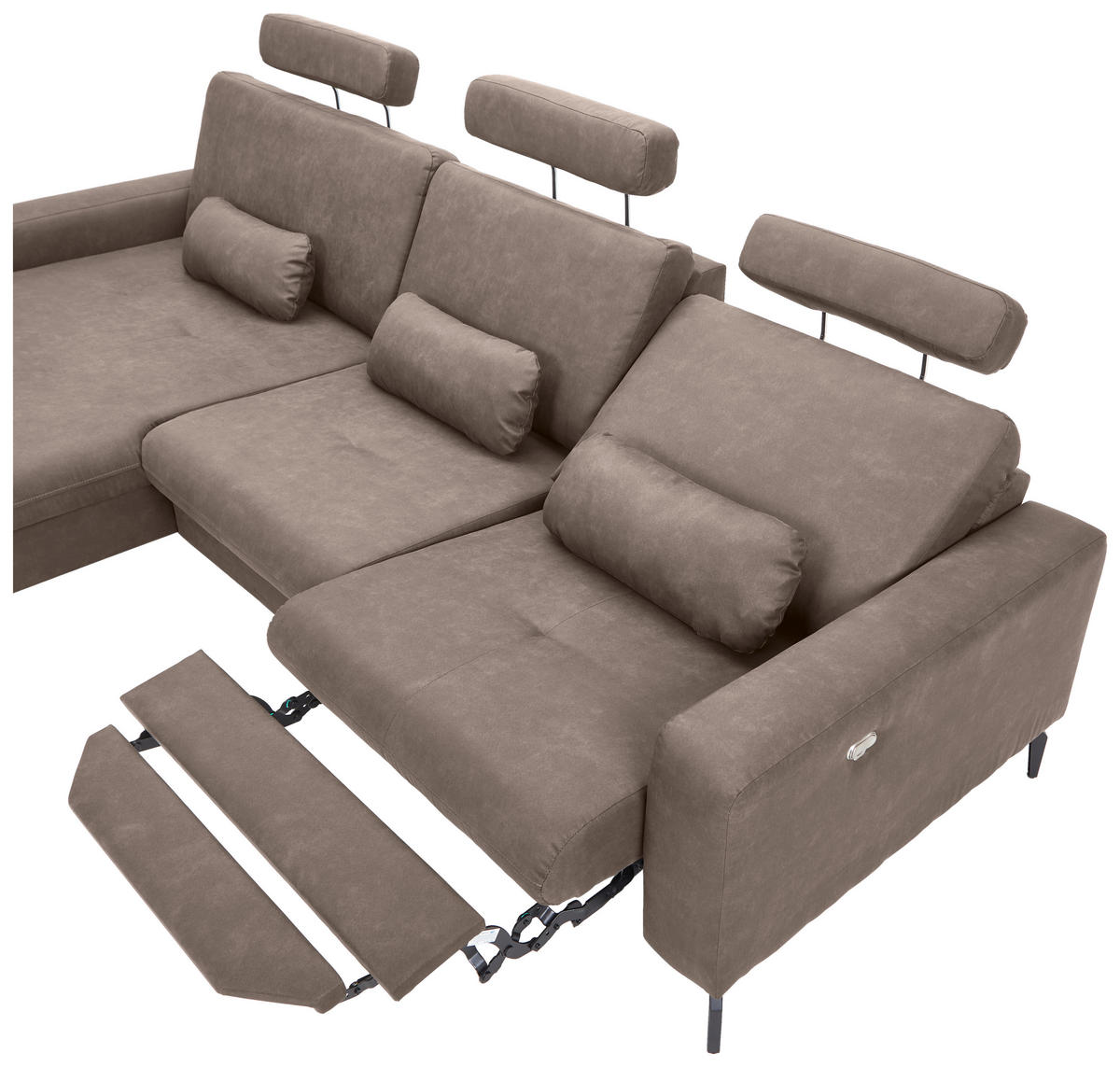 ECKSOFA Taupe Mikrofaser  - Taupe/Schwarz, KONVENTIONELL, Textil/Metall (180/302cm) - Carryhome