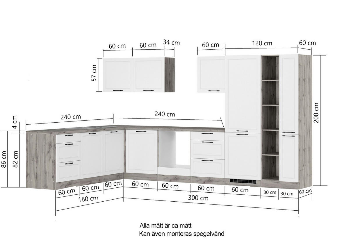 HÖRNKÖK 240/360 cm  i grå, ek Wotan  - ek Wotan/svart, Lifestyle, metall/trämaterial (240/360cm) - Held