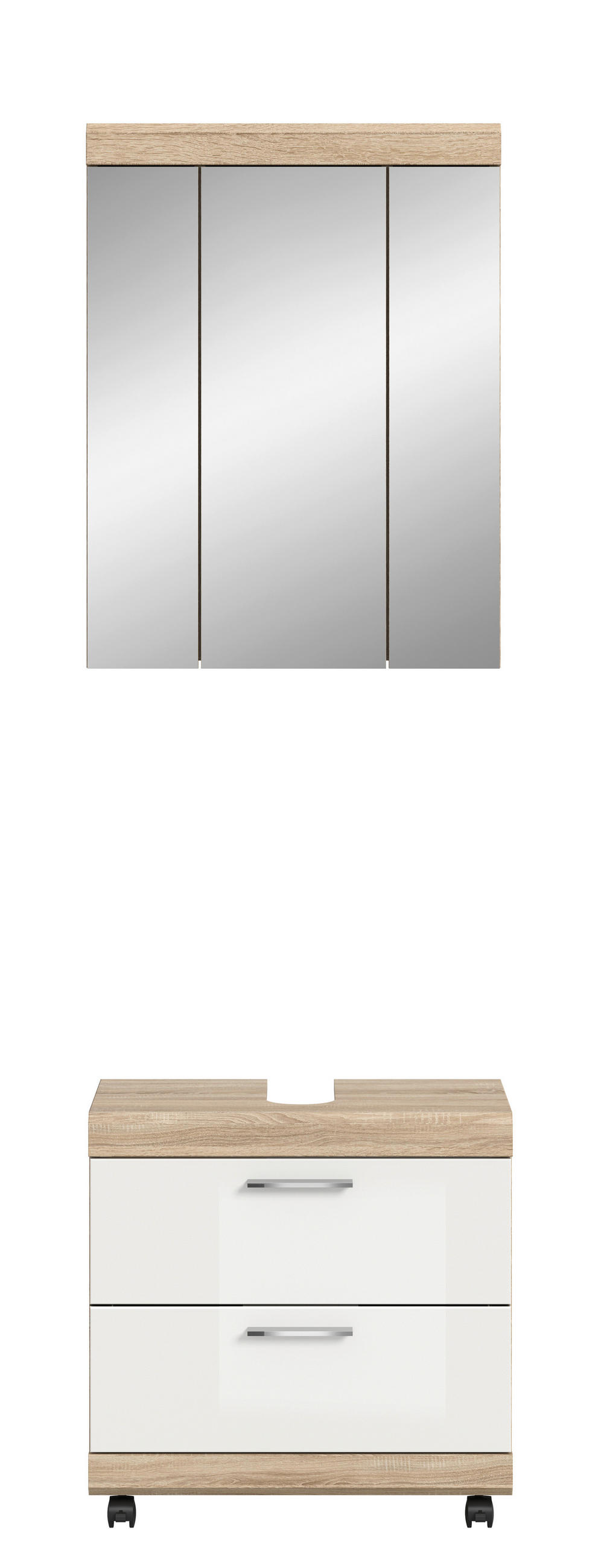 BADEZIMMER 2-teilig  in 60 cm  - Weiß Hochglanz/Silberfarben, Trend, Glas/Holzwerkstoff (60cm) - MID.YOU