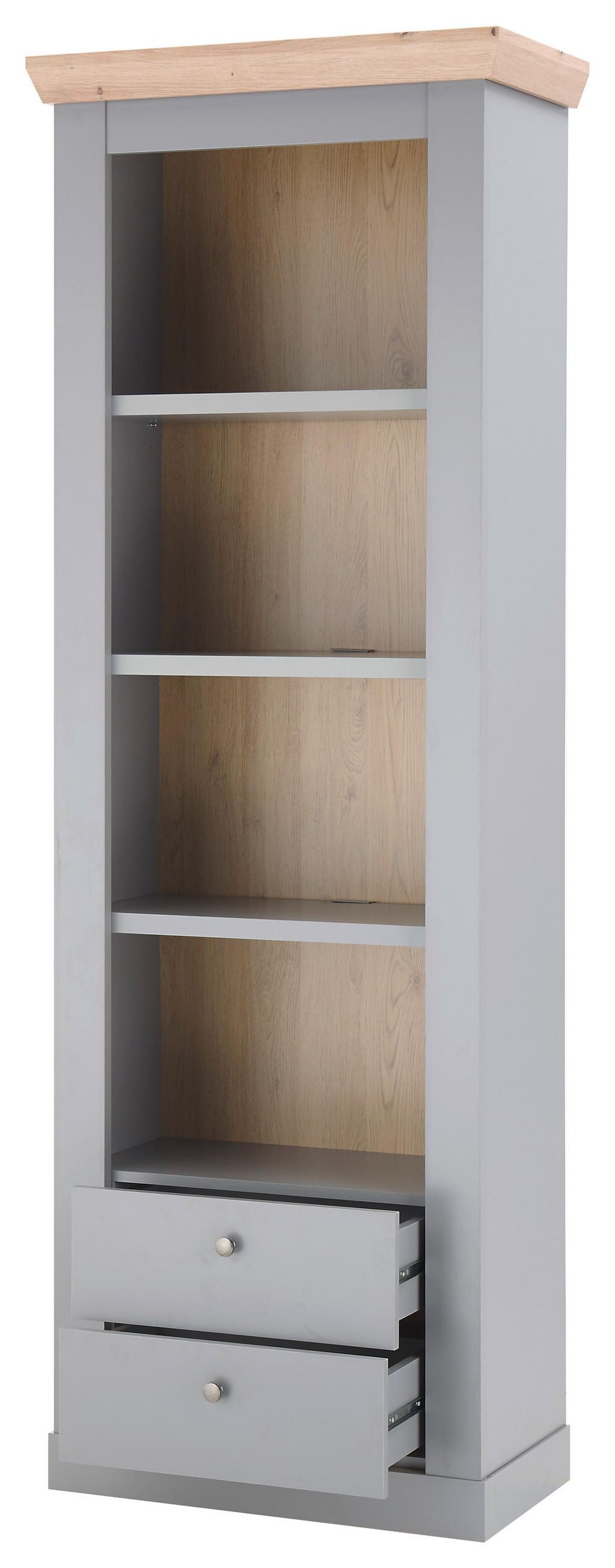 VITRINE in Eichefarben, Hellgrau  - Eichefarben/Silberfarben, Design, Holzwerkstoff/Metall (71/201/37cm) - MID.YOU