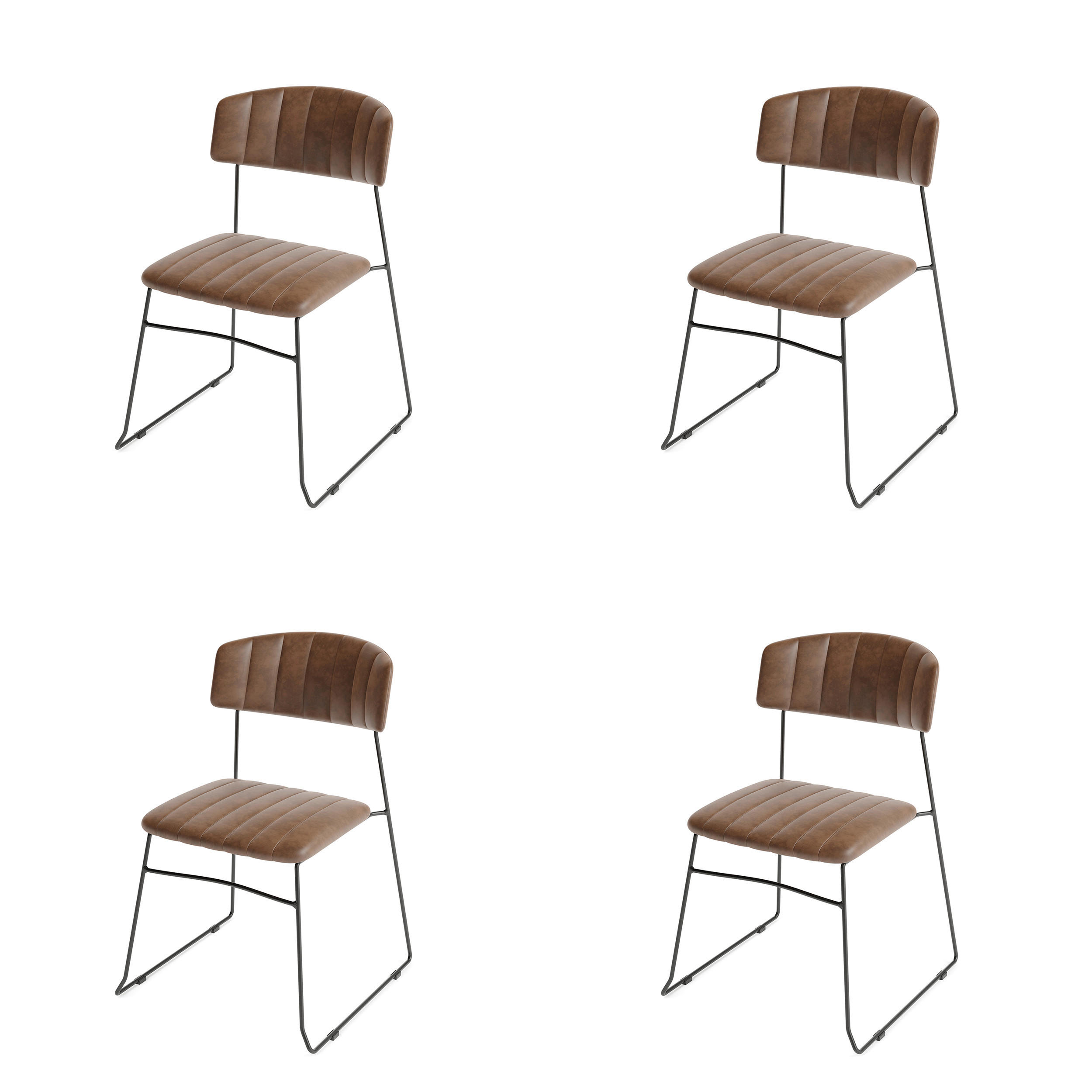 STUHL-SET 4 Stück  in Stahl  - Cognac, MODERN, Leder/Metall (48/78/57cm) - MID.YOU