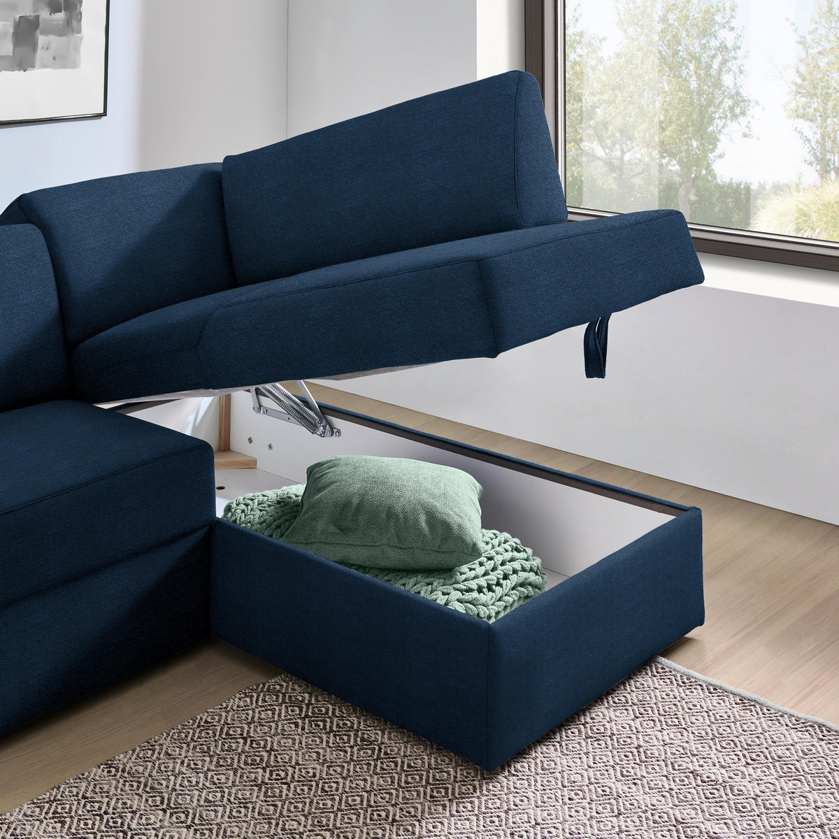 ECKSOFA in Webstoff Dunkelblau  224/165 cm  - Schwarz/Dunkelblau, KONVENTIONELL, Kunststoff/Textil (224/165cm) - Xora