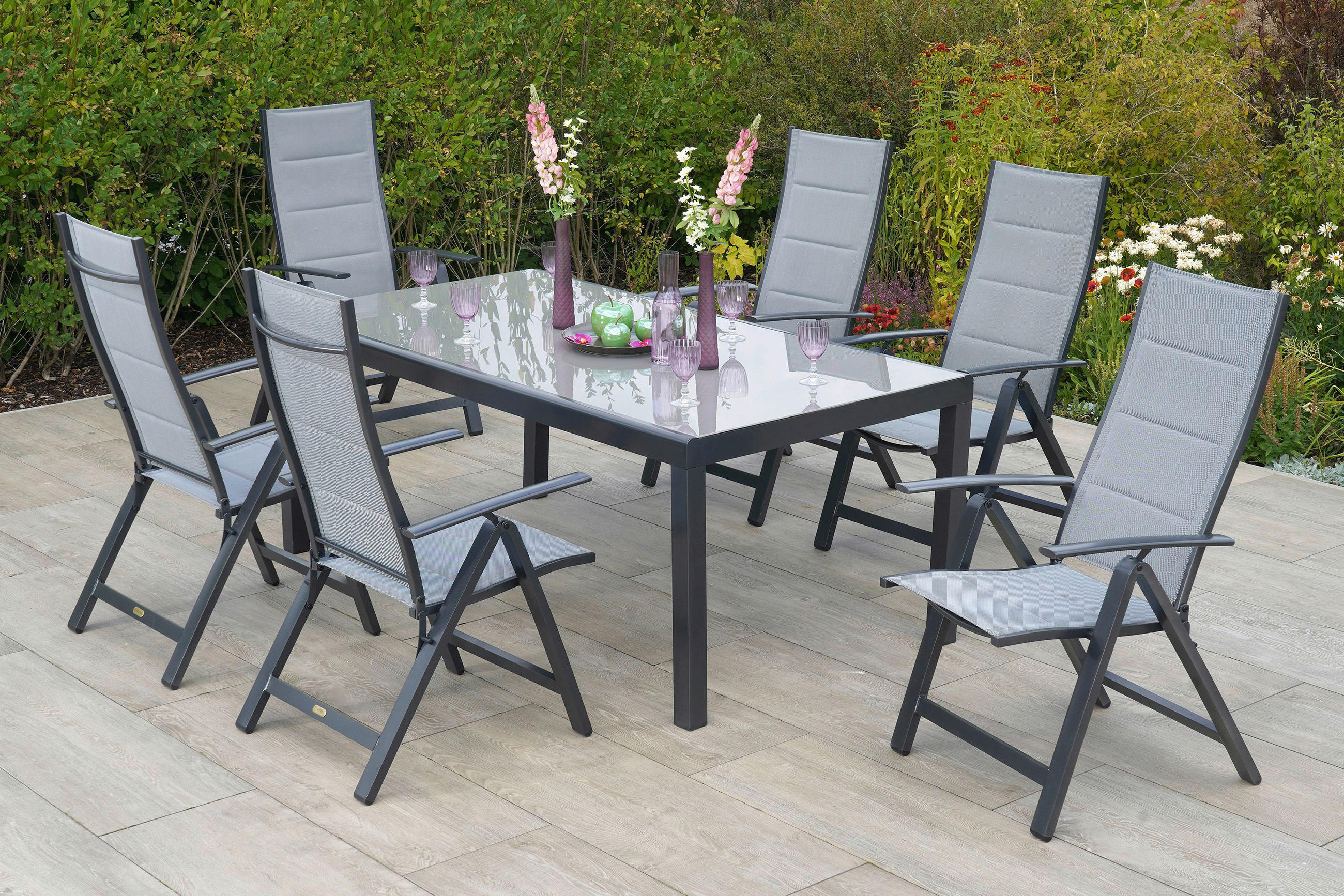 GARTENTISCH 190/100/75 cm Metall rechteckig  - Graphitfarben, MODERN, Glas/Metall (190/100/75cm) - Gardenson