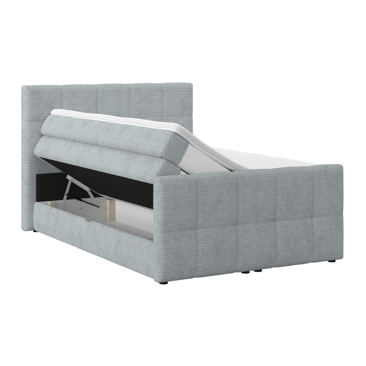 BOXSPRINGBETT 140/200 cm,  in Silberfarben, gepolstertes Kopfteil, Bettkasten, Topper, Matratzen, H3 + H3 = fest  - Silberfarben, KONVENTIONELL, Holz/Holzwerkstoff (140/200cm)