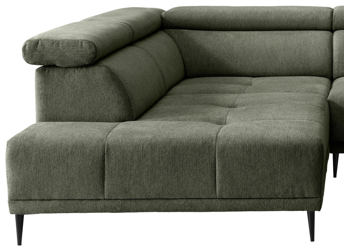 ECKSOFA INTERA Dunkelgrün Struktur Kopfteilverstellung, Sitzvorzug  - Dunkelgrün/Schwarz, KONVENTIONELL, Textil/Metall (225/305cm) - Livetastic