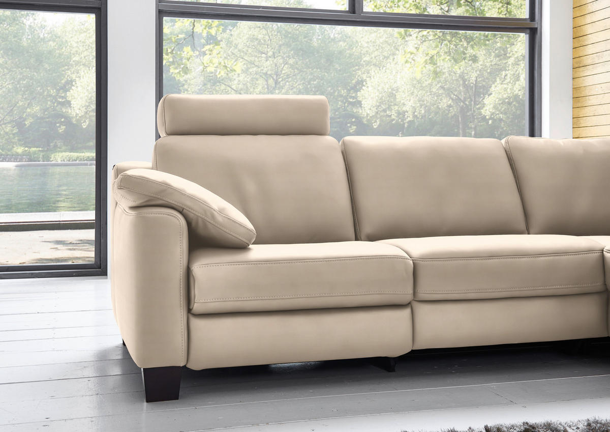 ECKSOFA in Echtleder Beige  - Eichefarben/Beige, Design, Leder/Holz (259/235cm) - Valdera