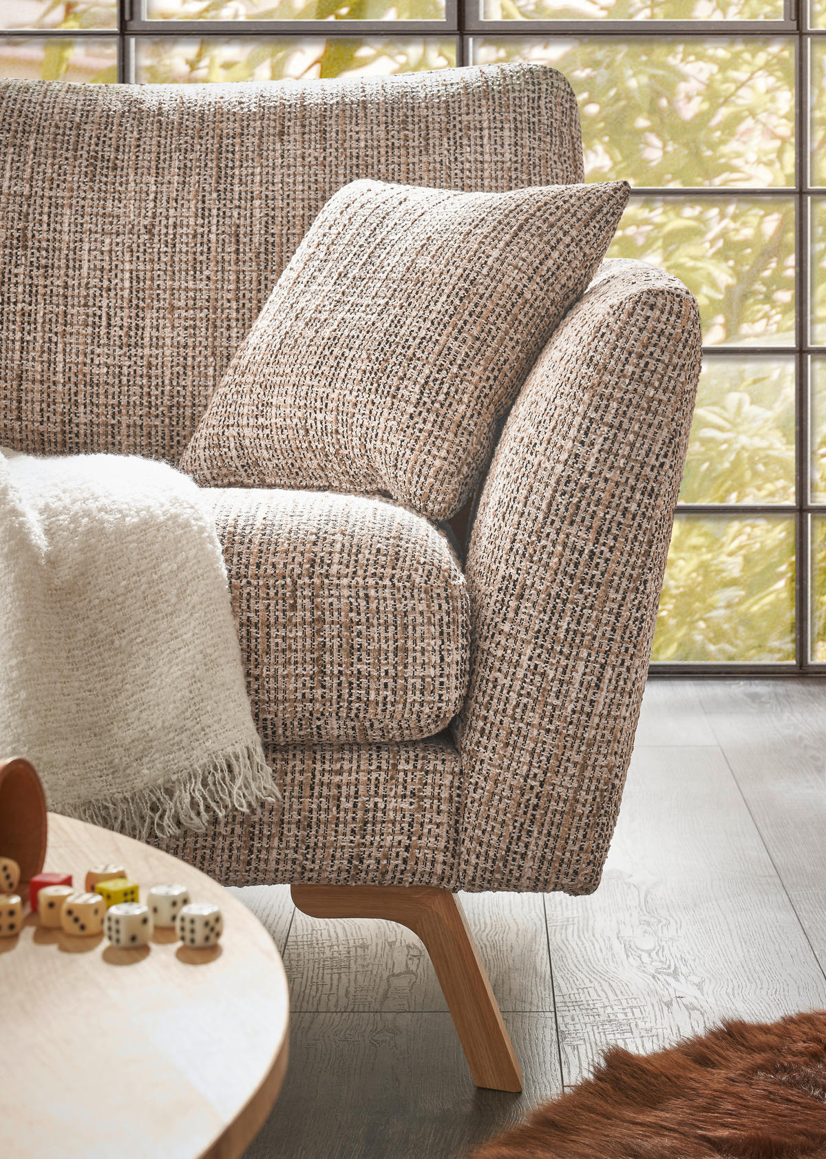 ECKSOFA Beige Webstoff  - Eichefarben/Beige, KONVENTIONELL, Holz/Textil (160/293cm) - SetOne by Musterring