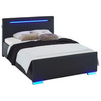 POLSTERBETT 140/200 cm,  in Schwarz, Beleuchtung,  - Silberfarben/Schwarz, Design, Kunststoff/Textil (140/200cm) - Boxxx