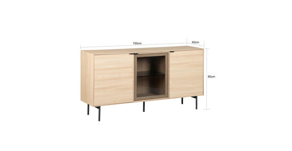 SIDEBOARD  150/80/40 cm  - Eichefarben/Schwarz, KONVENTIONELL, Glas/Holzwerkstoff (150/80/40cm) - Xora