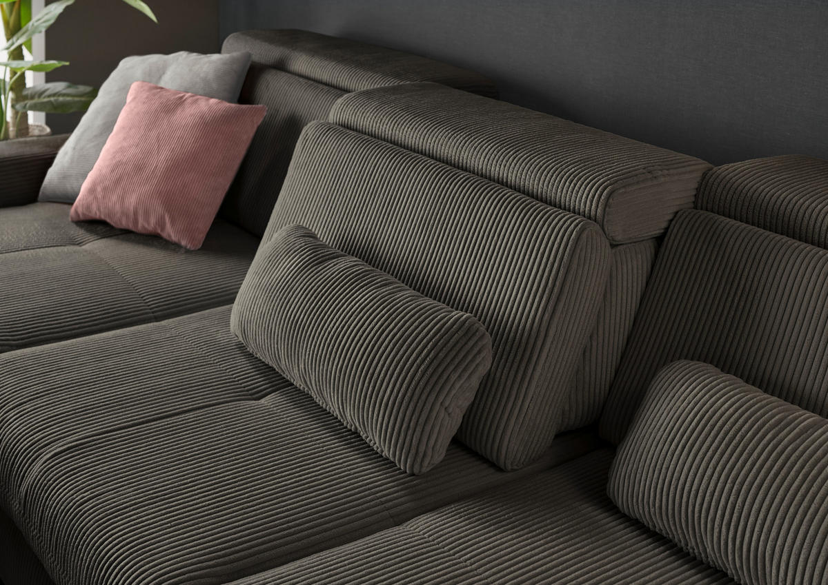 ECKSOFA Anthrazit Cord  - Eiche Bianco/Anthrazit, KONVENTIONELL, Holz/Textil (195/307cm) - SetOne by Musterring
