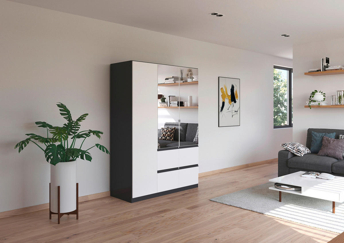 KLEIDERSCHRANK  in Grau, Weiß  - Weiß/Grau, Trend, Glas/Holzwerkstoff (136/197/54cm) - Xora
