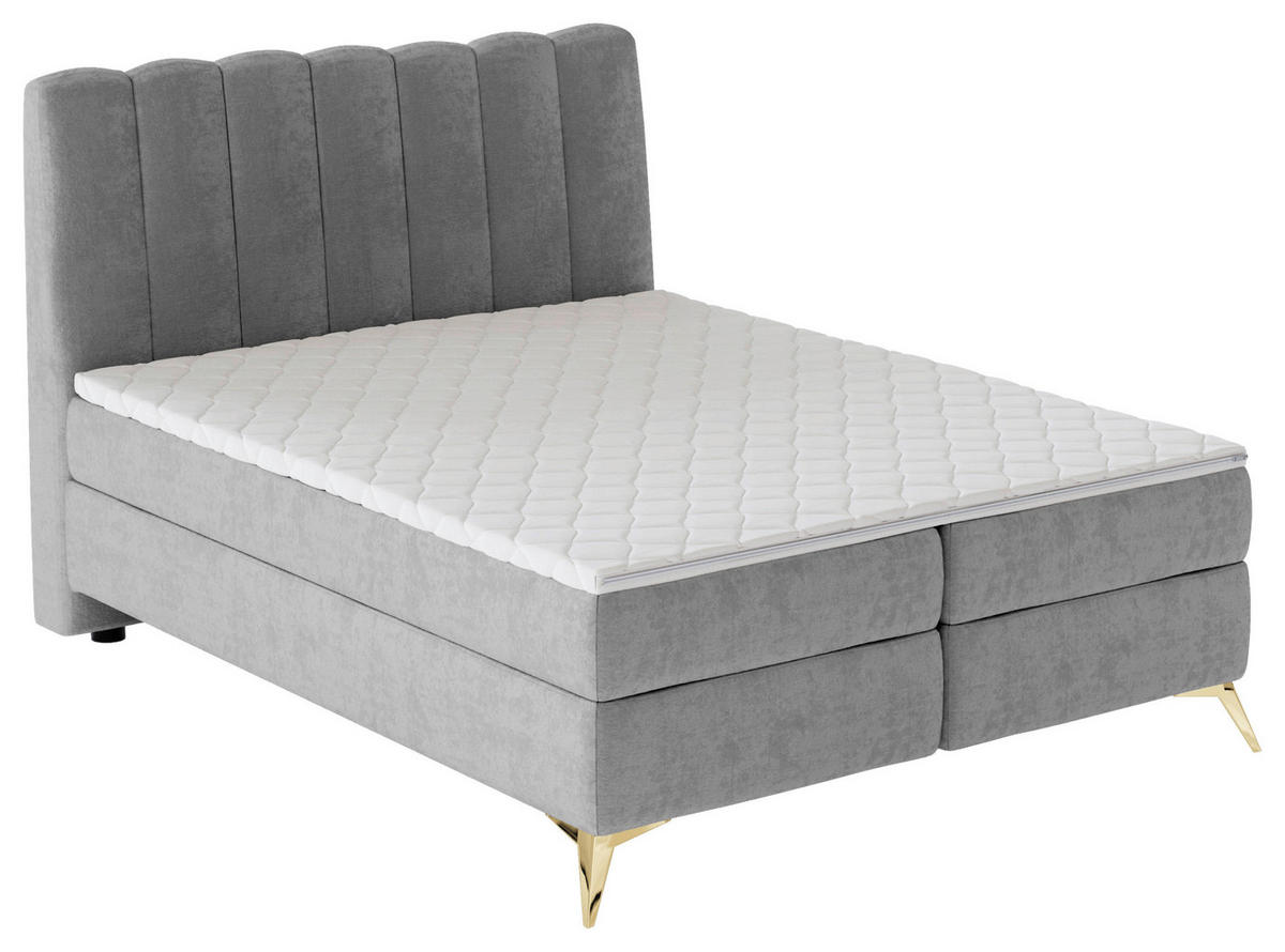 BOXBETT 120/200 cm  Grau  - Goldfarben/Schwarz, Basics, Kunststoff/Textil (120/200cm) - Livetastic