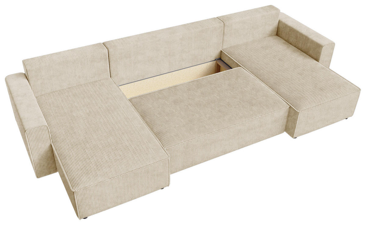 WOHNLANDSCHAFT Creme Cord  - Creme/Schwarz, KONVENTIONELL, Kunststoff/Textil (140/305/140cm) - Carryhome