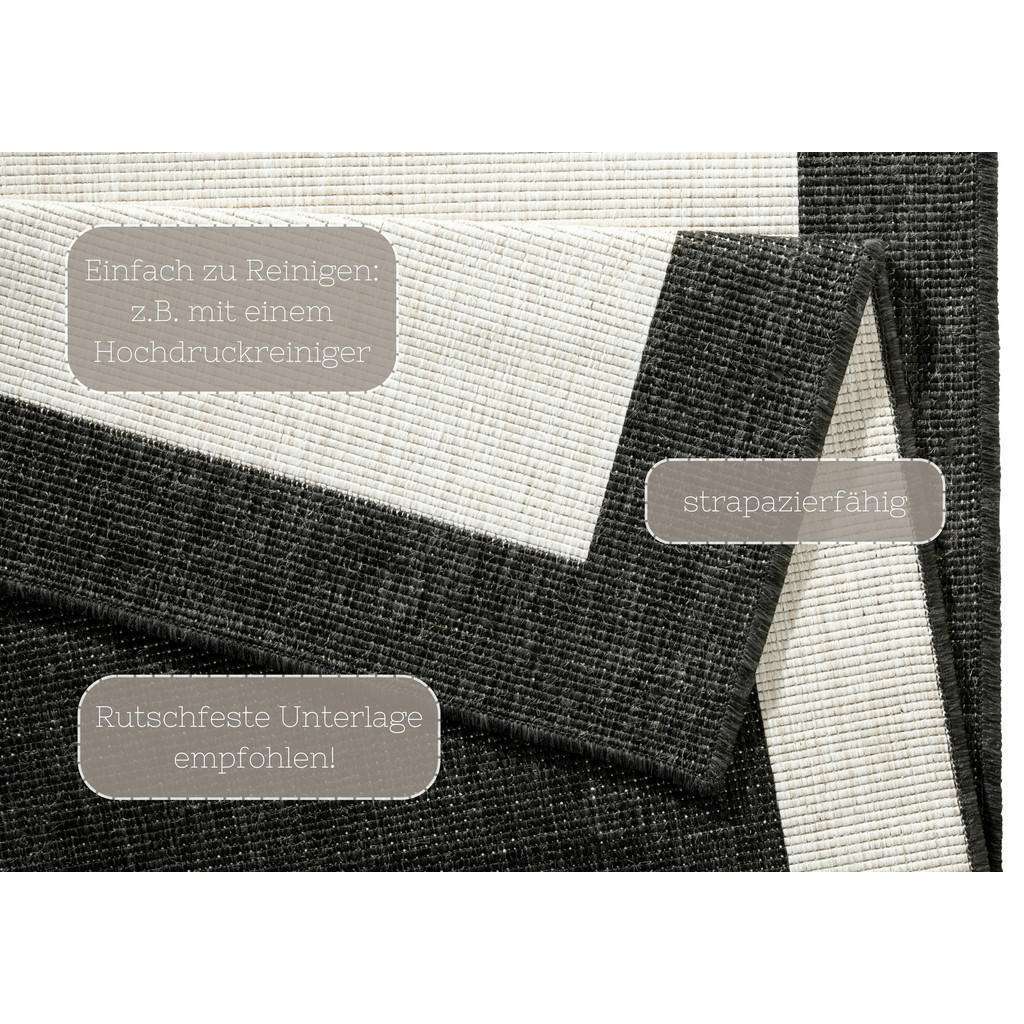 Thumbnail - Xxxl Outdoorteppich Twin, Creme, Schwarz, Kunststoff, Bordüre, rechteckig, 160x230 cm, Oeko-Tex® Standard 100, für Fußbo...