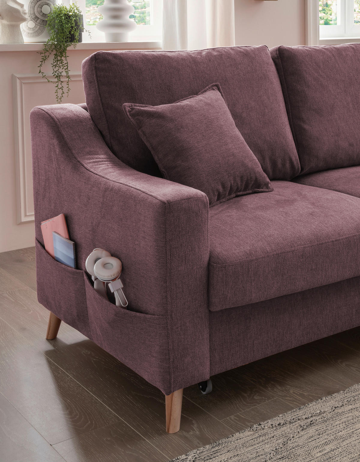 ECKSOFA Struktur Bordeaux  - Bordeaux/Naturfarben, Konventionell, Holz/Textil (228/150cm) - P & B