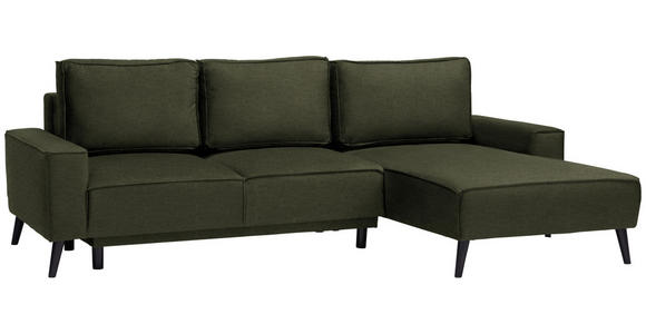 ECKSOFA in Velours Olivgrün  - Schwarz/Olivgrün, Basics, Holz/Textil (260/161cm) - Carryhome