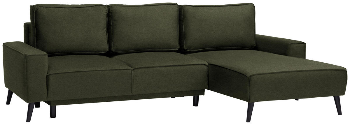 ECKSOFA in Velours Olivgrün  - Schwarz/Olivgrün, Basics, Holz/Textil (260/161cm) - Carryhome
