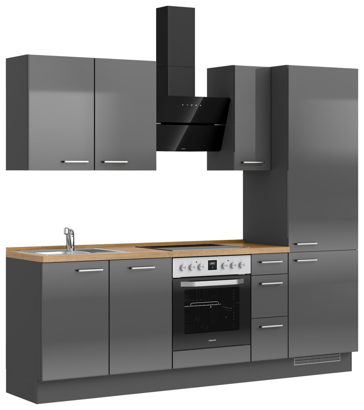 KÜCHENBLOCK Flash 240 cm  in Eichefarben, Schieferfarben  - Schieferfarben/Edelstahlfarben, MODERN, Holzwerkstoff/Metall (240cm) - Nobilia