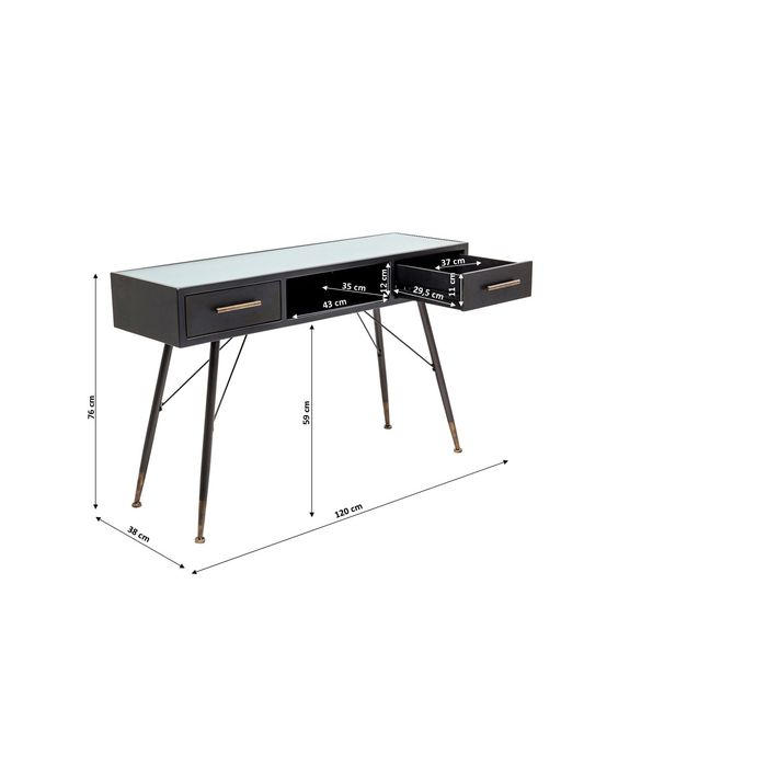 KONSOLENTISCH in Metall, Glas, Holzwerkstoff 120/38/76 cm    - Schwarz, Design, Glas/Holzwerkstoff (120/38/76cm) - Kare-Design