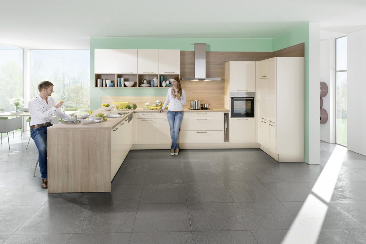 BUCĂTĂRIE LA COMANDĂ   - magnolie, Design, material pe bază de lemn - Moderano