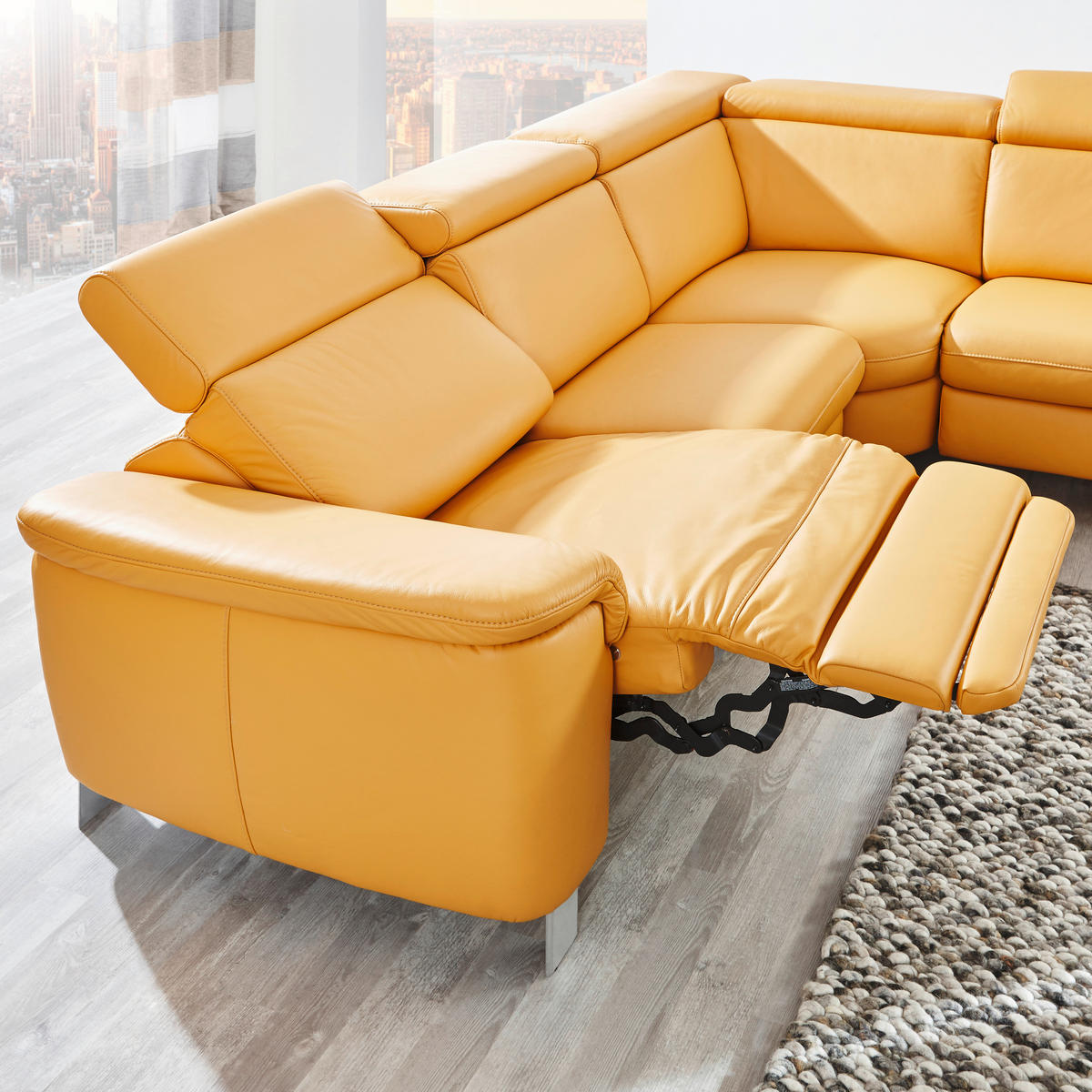 ECKSOFA in Echtleder Gelb  - Gelb/Alufarben, Design, Leder/Metall (271/239cm) - Cantus