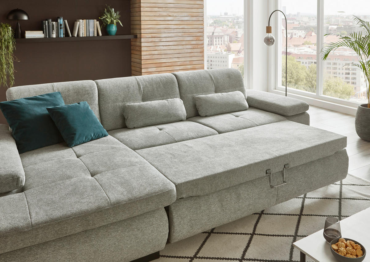 ECKSOFA in Flachgewebe Alufarben  - Schwarz/Alufarben, Design, Textil/Metall (174/297cm) - Beldomo Style