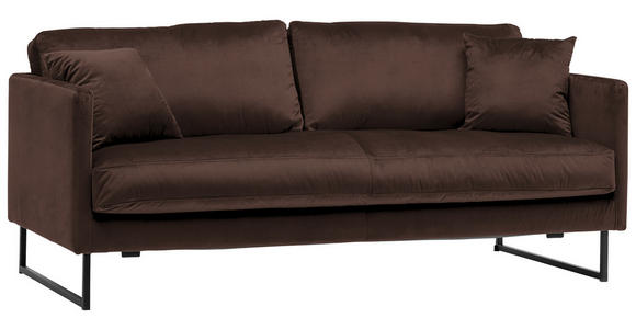 2,5-SITZER in Samt Dunkelbraun - Dunkelbraun/Schwarz, Design, Textil/Metall (180/78/84cm) - Carryhome