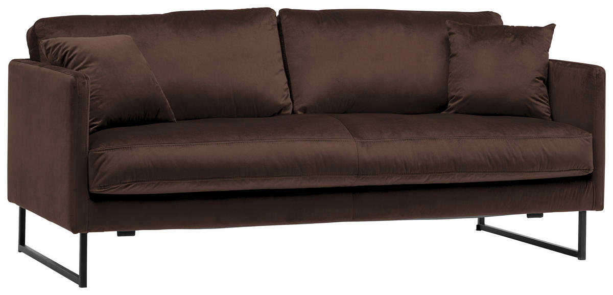 2,5-SITZER Samt Dunkelbraun  - Dunkelbraun/Schwarz, Design, Textil/Metall (180/78/84cm) - Carryhome