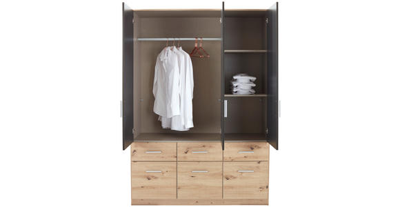 KLEIDERSCHRANK in Dunkelgrau, Eiche Artisan - Dunkelgrau/Silberfarben, Design, Holzwerkstoff/Kunststoff (136/197/54cm) - Carryhome