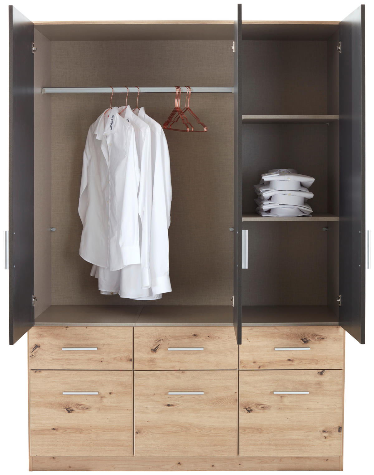 KLEIDERSCHRANK in Dunkelgrau, Eiche Artisan  - Dunkelgrau/Silberfarben, Design, Holzwerkstoff/Kunststoff (136/197/54cm) - Carryhome