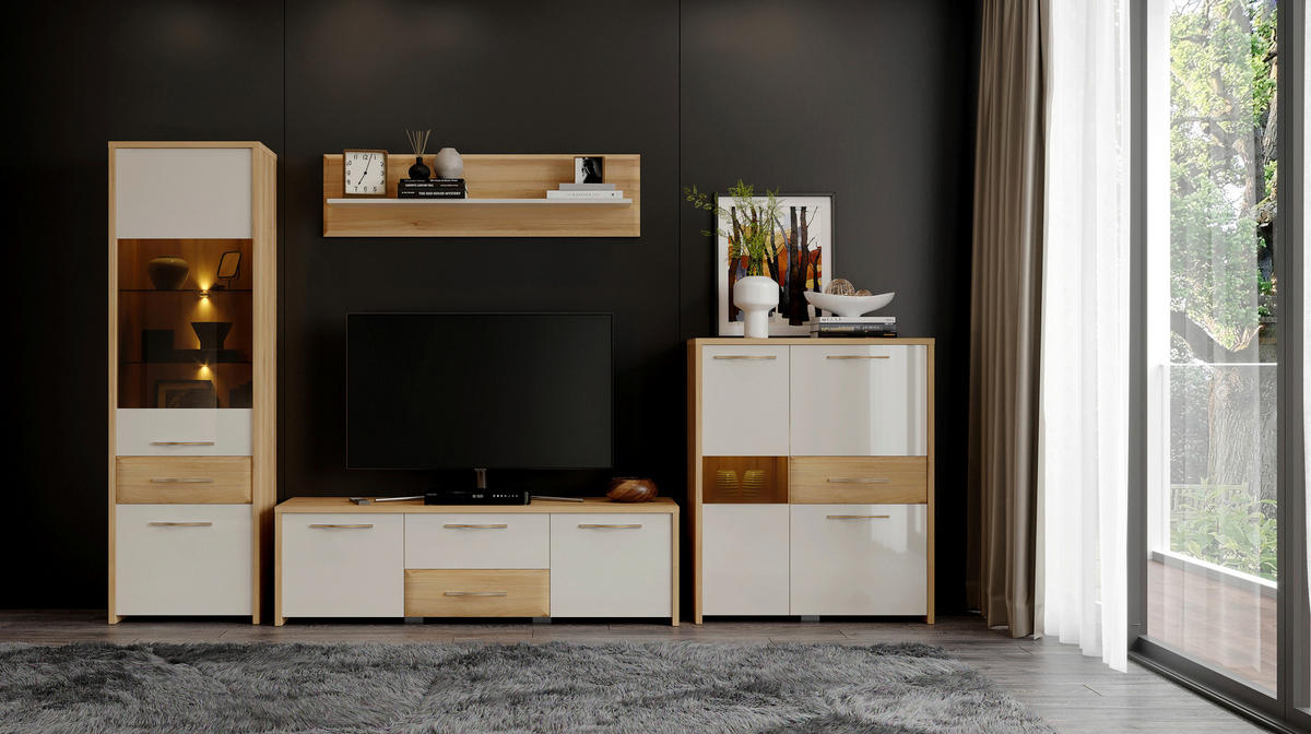 VISEČA VITRINA, bež - bež, Design, kovina/steklo (35/115/30cm) - Hom`in