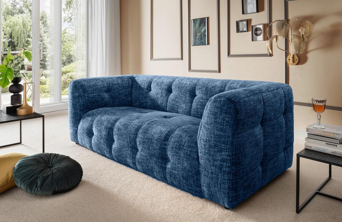 2,5-SITZER Struktur Blau  - Blau/Schwarz, Design, Kunststoff/Textil (218/72/95cm) - Livetastic