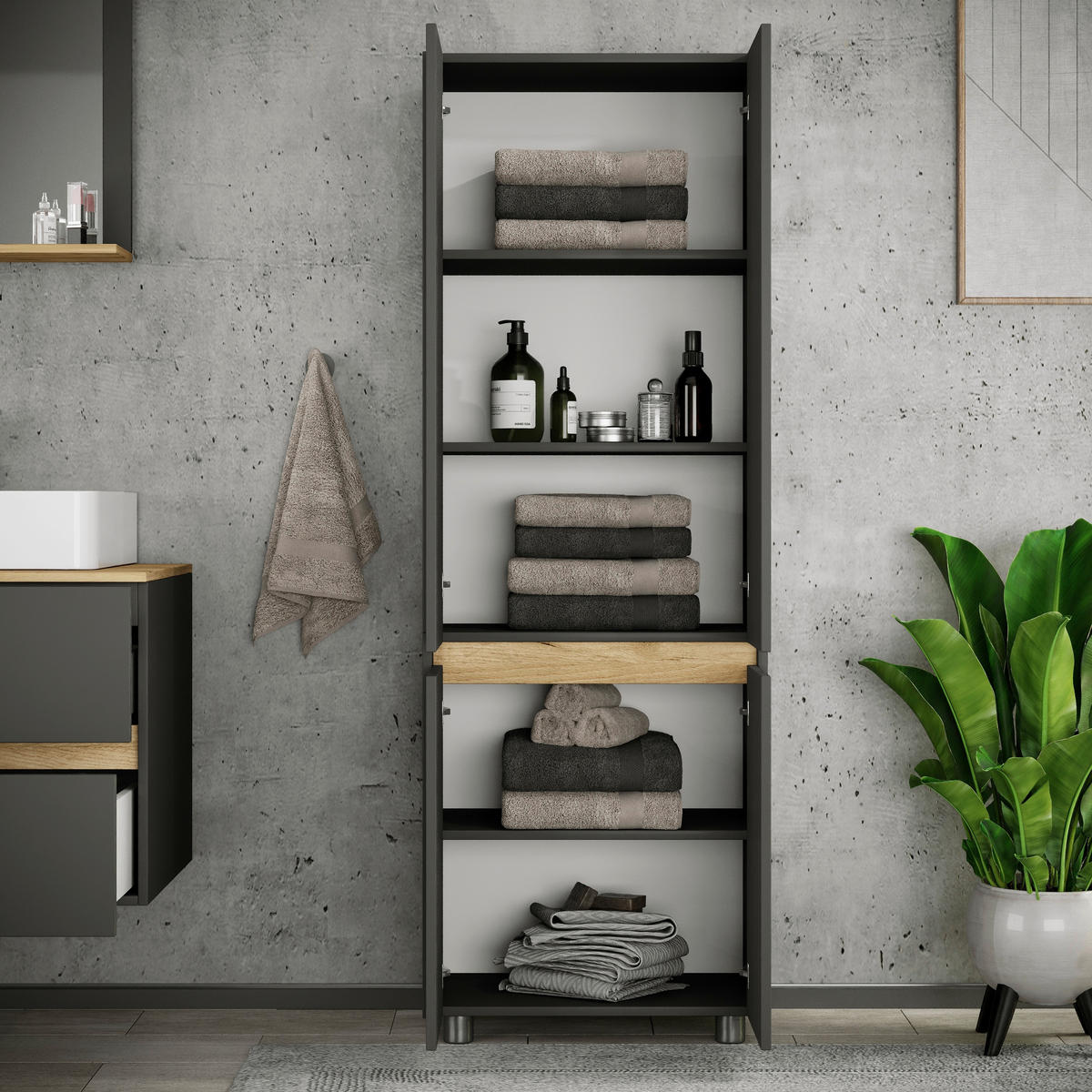 HOCHSCHRANK 57/165/33 cm  - Honigeiche/Anthrazit, Trend, Holzwerkstoff/Kunststoff (57/165/33cm) - MID.YOU