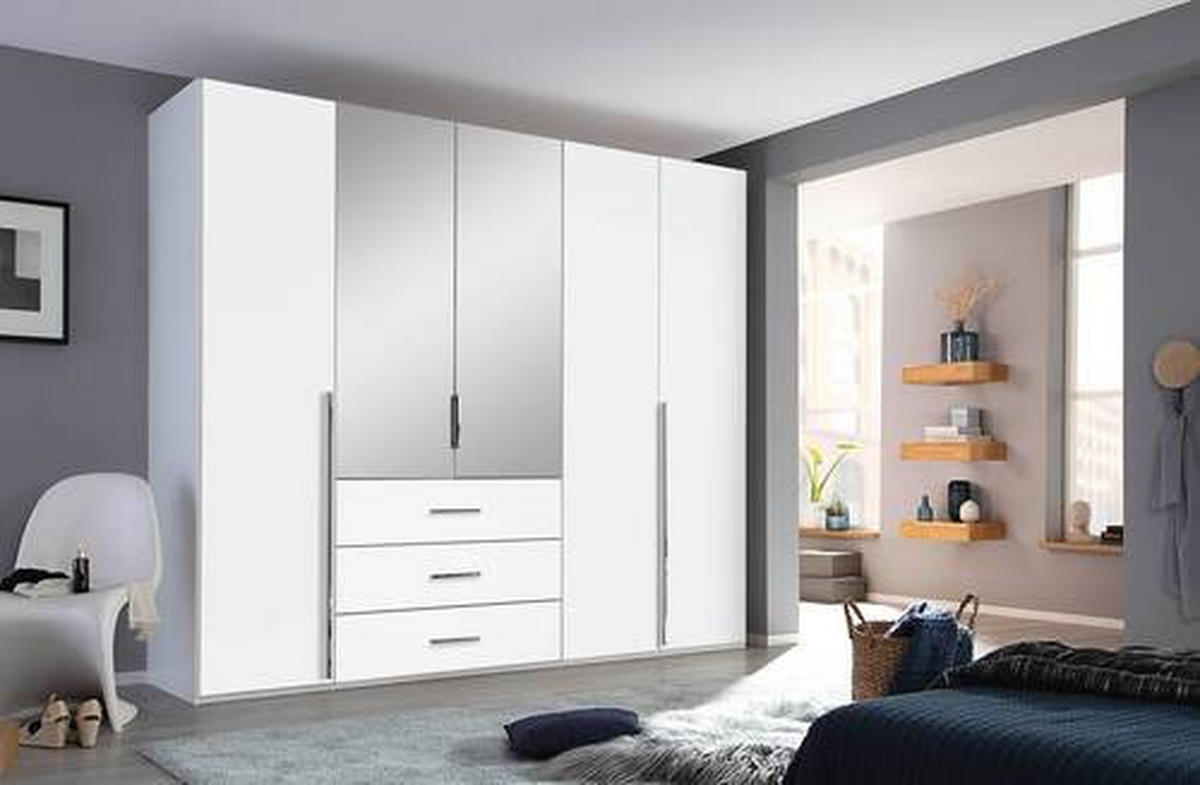 DREHTÜRENSCHRANK in Weiss  - Chromfarben/Weiss, Design, Glas/Holzwerkstoff (251/223/60cm) - home24