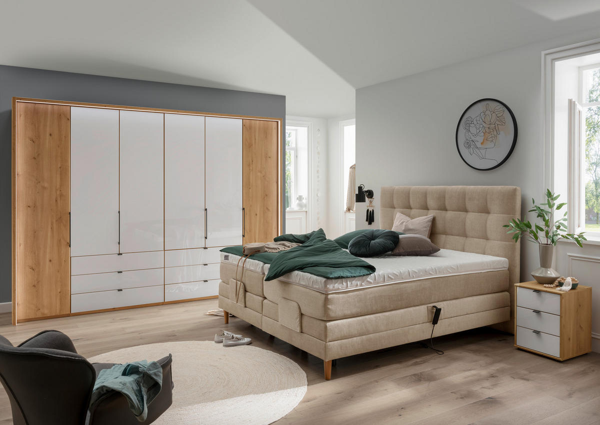 FALTTÜRENSCHRANK in Weiss, Eiche Bianco  - Schieferfarben/Weiss, Konventionell, Glas/Holzwerkstoff (300/216/58cm) - Dieter Knoll
