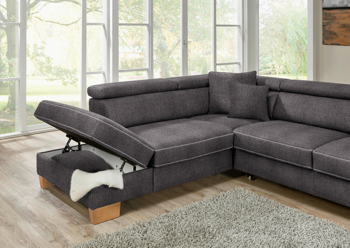 ECKSOFA in Mikrofaser Anthrazit  - Eichefarben/Anthrazit, Natur, Holz/Textil (273/226cm) - Beldomo System