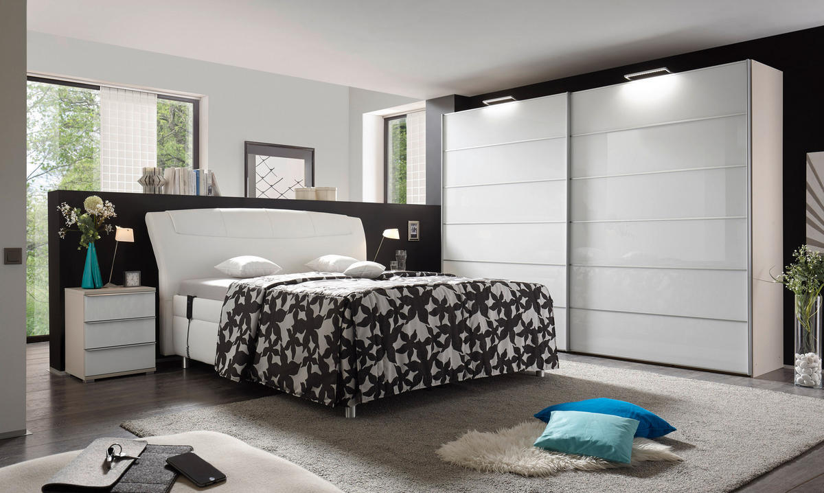 POLSTERBETT 200/210 cm  in Schwarz, Weiss  - Weiss/Silberfarben, Konventionell, Textil/Metall (200/210cm) - Esposa